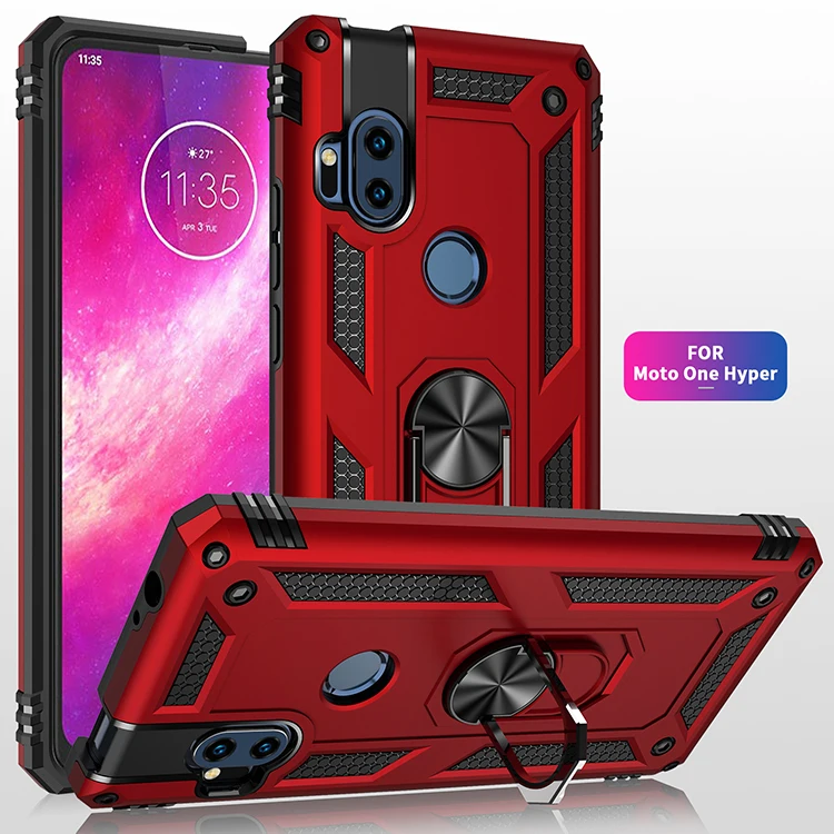 Armor Shockproof Case for Motorola One Hyper Rugged Military Drop Protective Magnet Car Holder Ring Case Cover