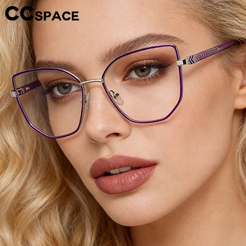 Okulary korekcyjne damskie w stylu vintage, metalowe oprawki, filtr światła niebieskiego, przezroczyste soczewki, model 55710