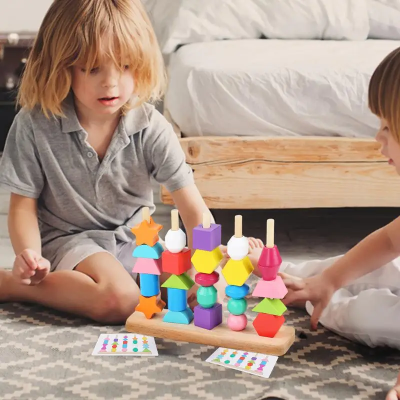 Jouet de séquençage de perles en bois, jouets de tri de formes Montessori, jouet d'empilage de couleurs, perles de laçage, enfilage, jouets de motricité fine