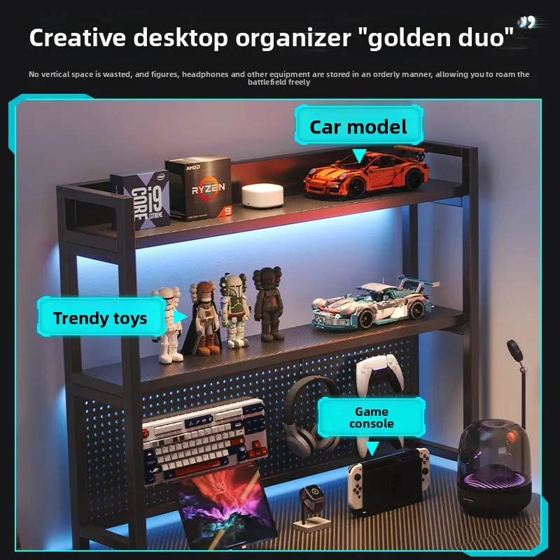 

Gaming Table Double Desktop, Home Corner Type, Desk and Bookshelf Integrated Bedroom L-shaped Desk