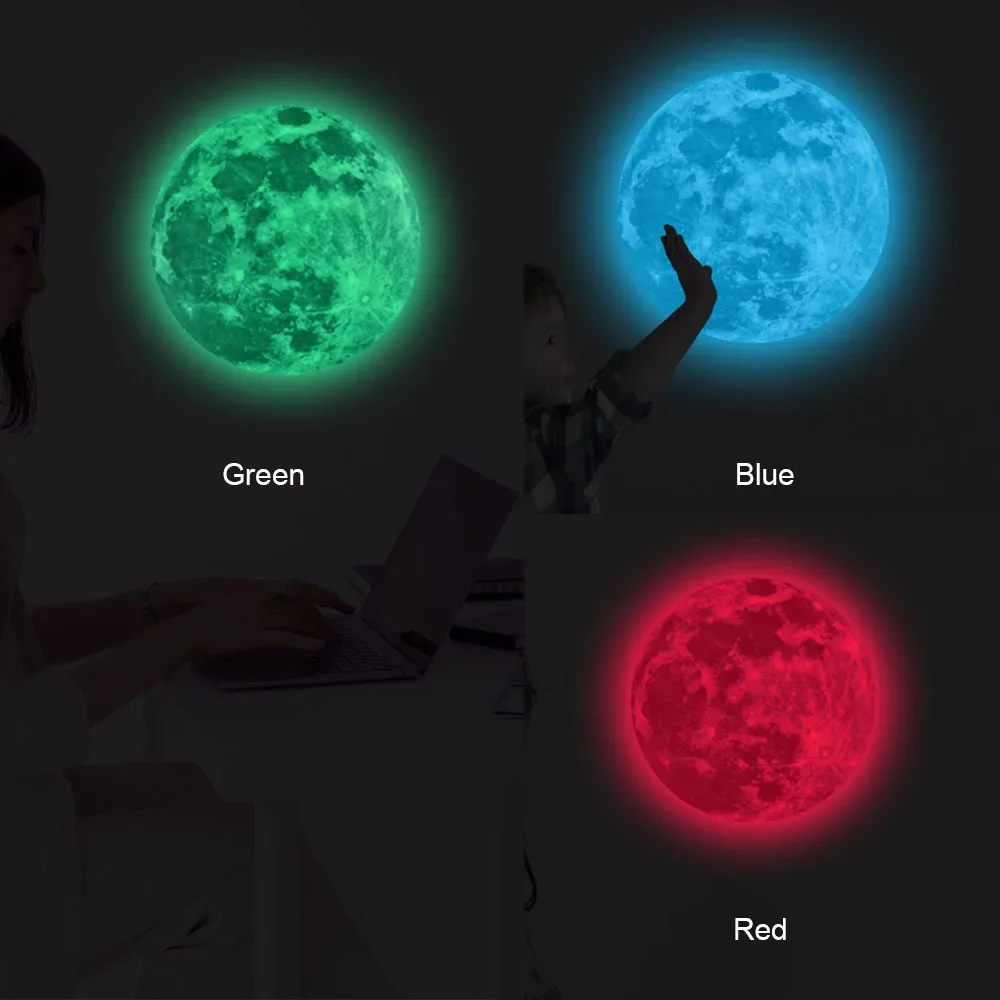 2PCS Aesthetic 3D Luminous Moon Wall Sticker Glow In The Dark Fluorescent Sticker PVC Home Kids Room Decals Wall Decor Wallpaper