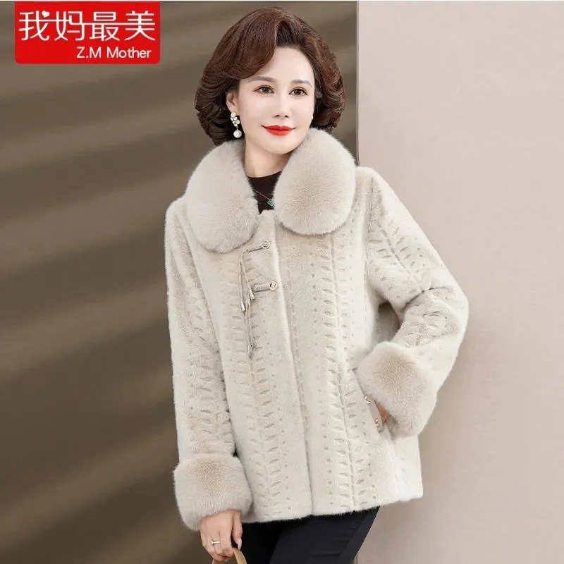 Women's Spring and Autumn Fashion Imitation Mink Fleece Coat Noble Mid Old Age Women's Autumn Casual Wool Jacket Short Fur Coat