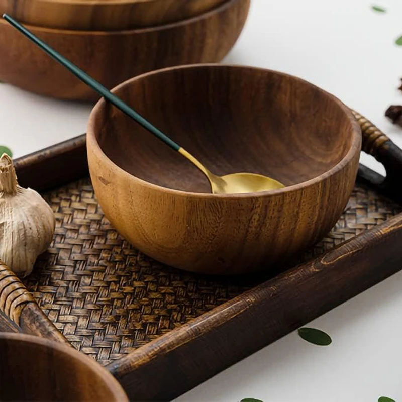 Natural Acacia Wooden Bowls 10cm Snack Rice Soup Serving Bowls