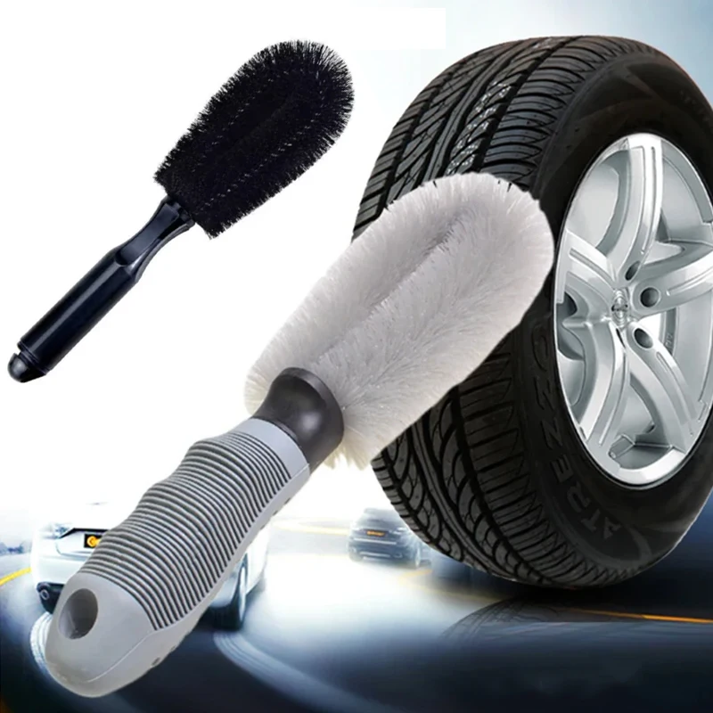 Portable Car Wheel & Tire Bezel Cleaning Tool Powerful Stain Remover Steel Rim Durable Non-Linting Anti-skid Handle Auto Parts