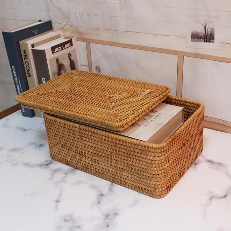 Hand Woven Rattan Laundry Basket with Lid Large Clothing Books Sundry Storage Hamper for Bedroom Bathroom Home 수납 바구니