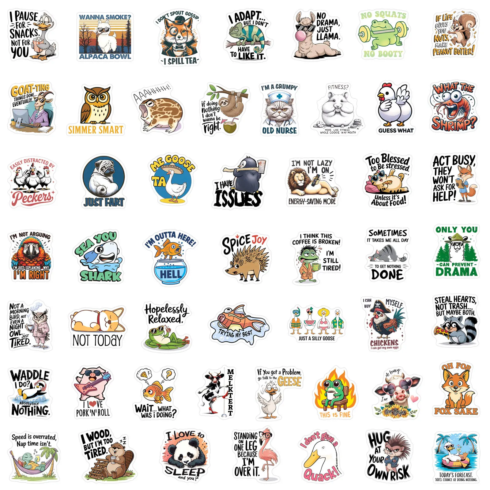 50pcs Cartoon Funny English Inspirational Quotes Animals Graffiti Stickers DIY Phone Guitar Laptop Notebook Suitcase Cup Sticker