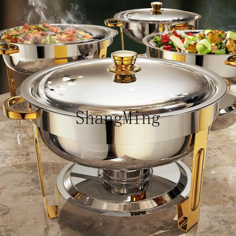 

Коммерческая термоизолированная печь из нержавеющей стали с золотым покрытием, круглая, для буфета, набор из нескольких предметов.