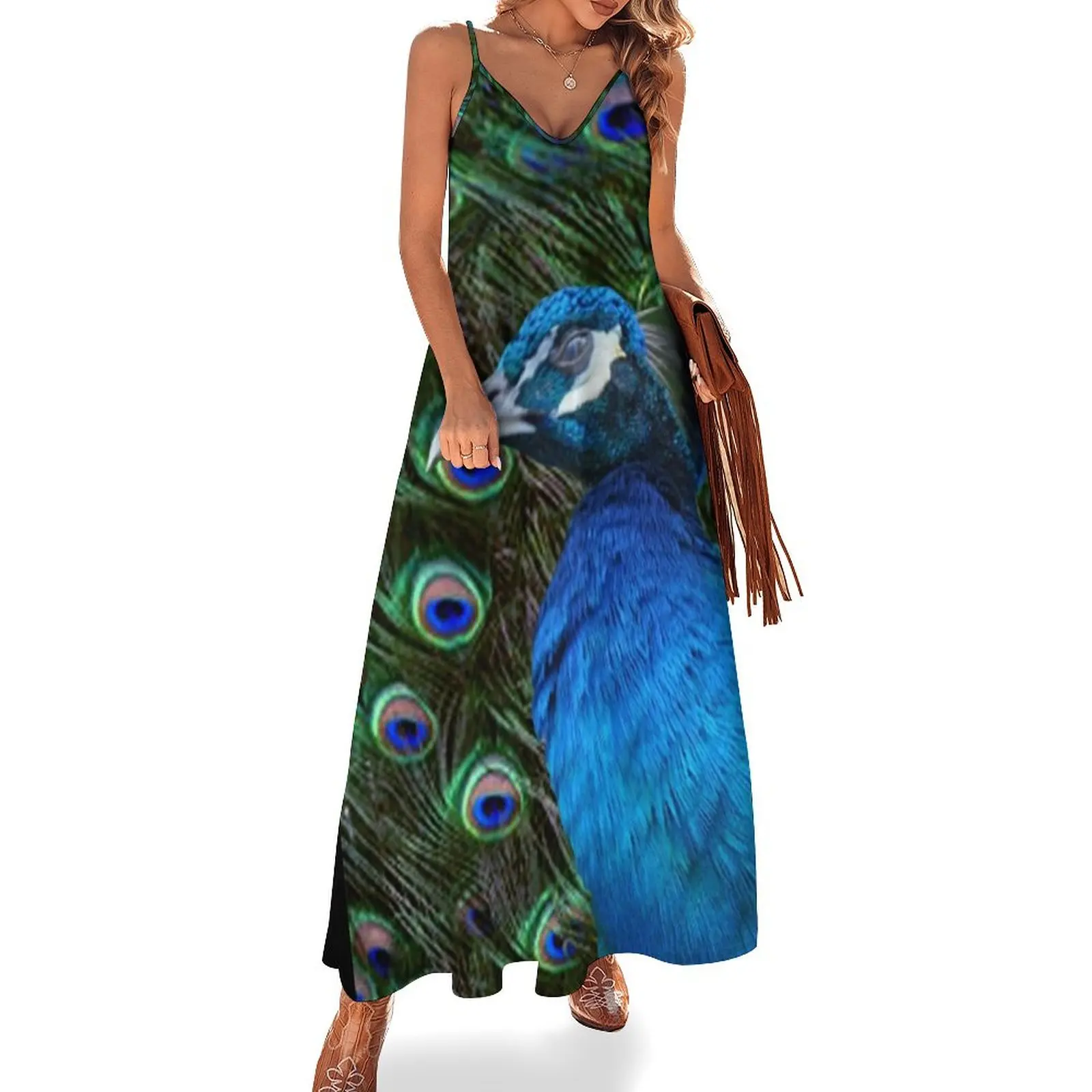 Peacock and Feather Sleeveless Long Dress Women dresses summer woman dress prom dresses 2025 Dress