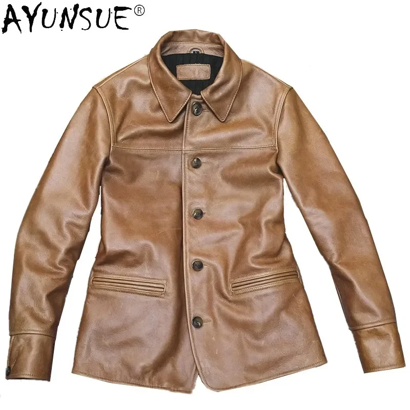 

Spring Autumn Men Leather Jacket Casaul Real Cow Leather Coat Streetwear Men's Coats and Jackets Clothing Veste Homme WPY3356