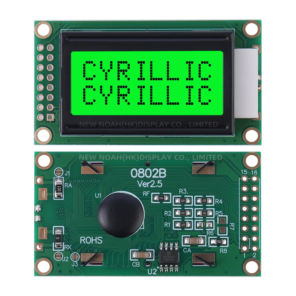 Cyrillic Green Light Black Letters 0802B 3.3V Character LCD Module 0208 LCD 16 PIN ST7066 Character LCD Portable Display Module