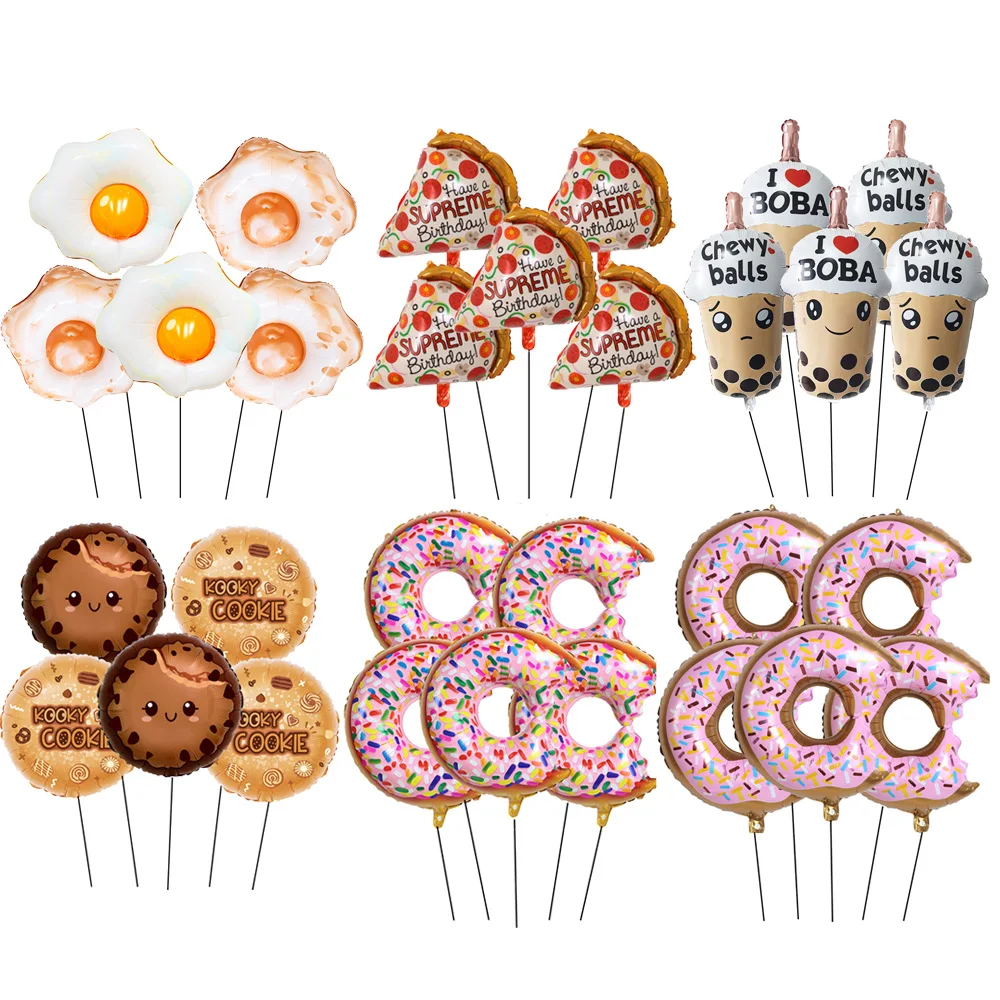 5 stücke Lebensmittel Party Ballon Donut Pizza Spiegelei Schokolade Chip Cookie Blase Tee Ballon Frühstück Nachmittag Tee Thema Dekorationen – Detail 1