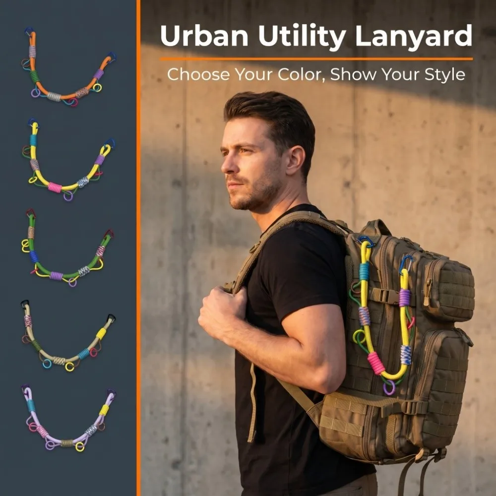 Multi-hanging Points Backpack Extension Lanyard Multi-purpose Adjustable Hand Woven Paracord Rope Anti-lost Colorful