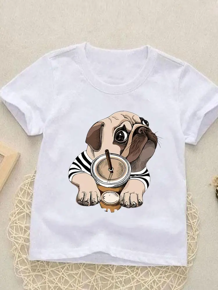 

Kids Tees Tops Short Sleeve Fashion O-neck Girls Boys Summer Coffee Dog Lovely Cute Cartoon Outfits T-shirts Children Clothes