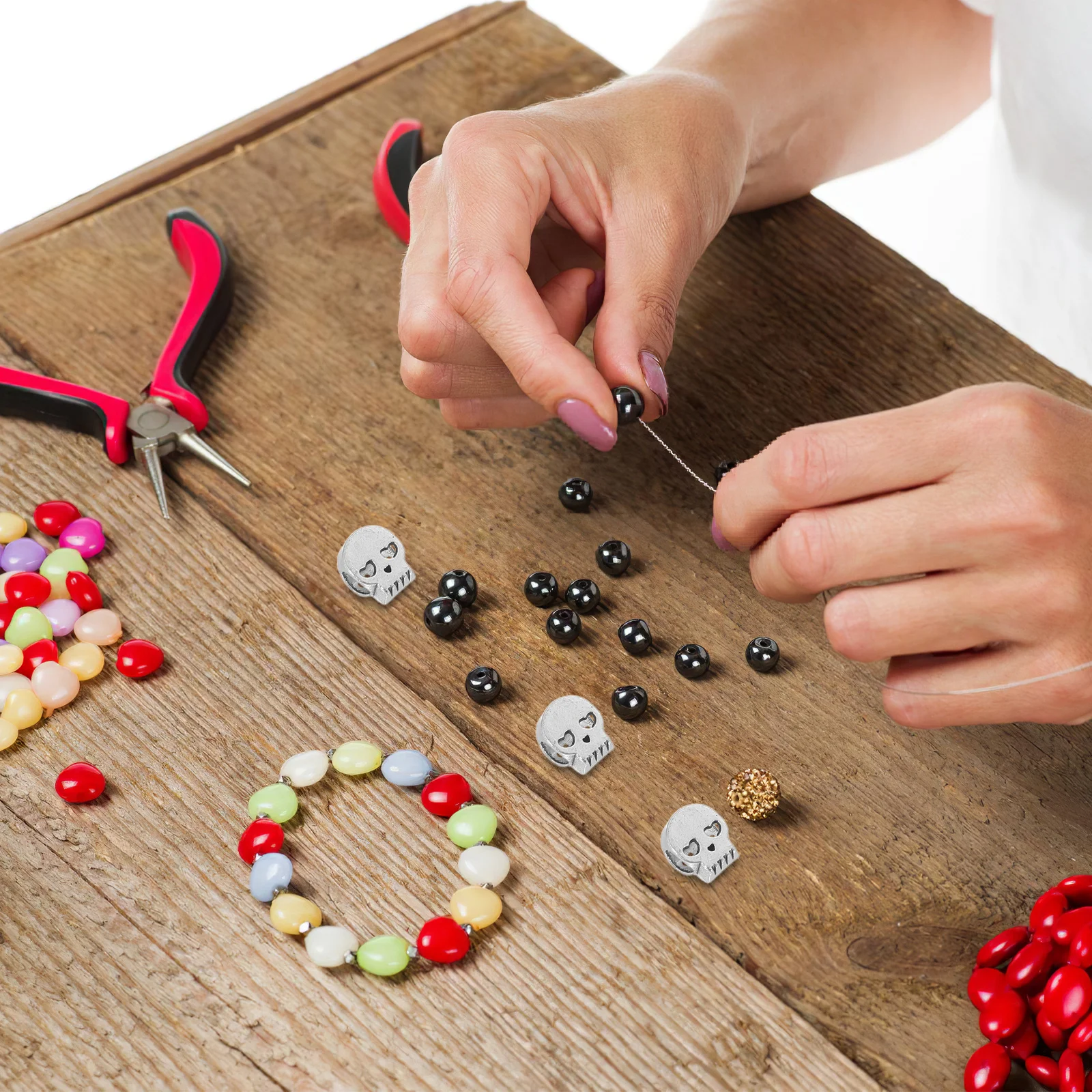 

100Pcs Skull Head Beads Large Hole 4.5mm Silver Alloy Spacer Beads for DIY Jewelry Making Halloween Crafts Keychain Charms