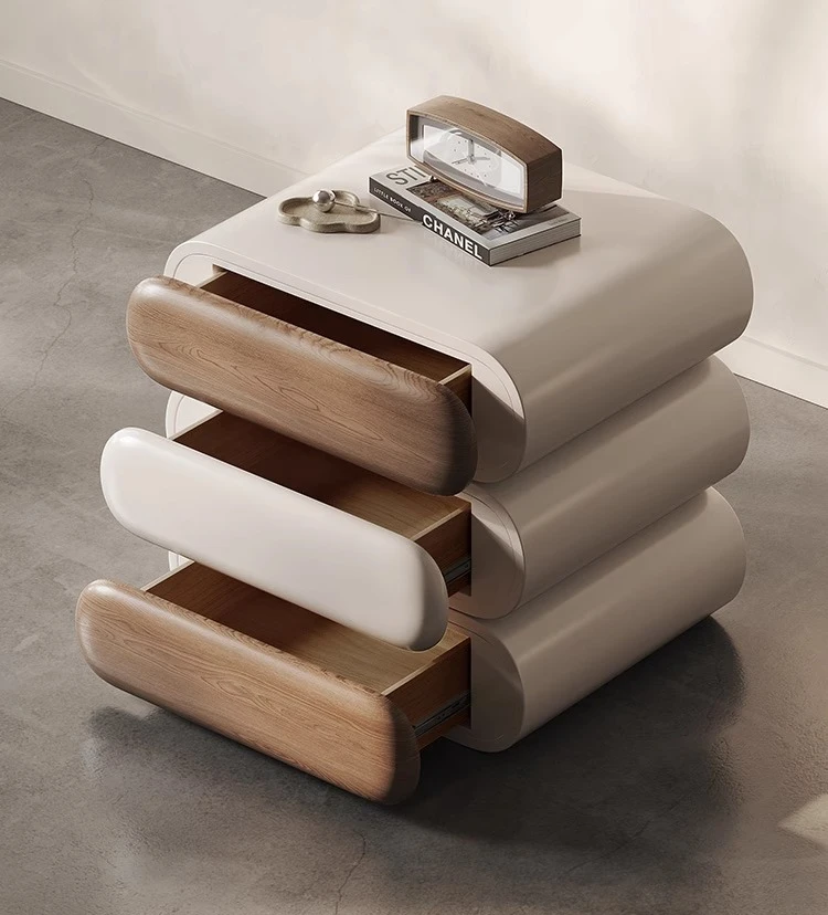 

Original designer Italian minimalist rotating bedside table Cream wind patented creative cabinet