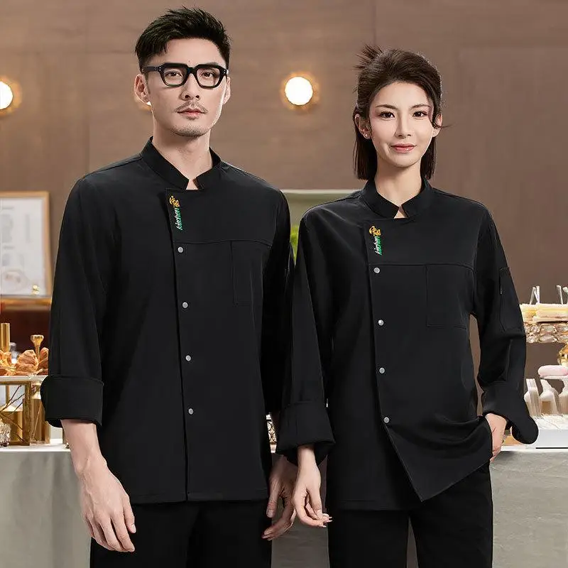 Men's Catering Long Sleeve Breathable Chef Uniform Work Uniform Embroidery Name Print Logo Restaurant Jacket Kitchen Clothes
