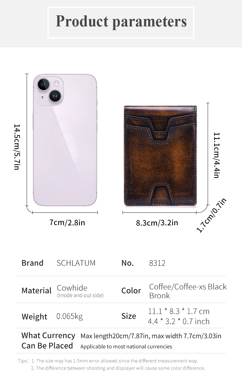 SCHLATUM Vordertaschen-Geldbörse für Herren, schmal, leicht, RFID-blockierend, echtes Leder, zweifach faltbar, dünne Geldbörse mit 10 Kartenfächern – Detail 6