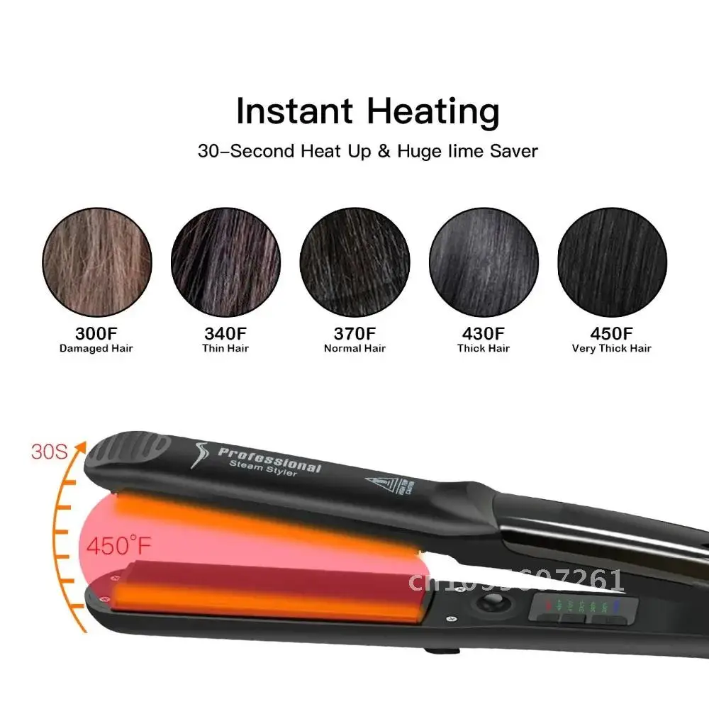 Steam Hair Straightener Professional Ceramic Vapor Flat Iron Care 450℉ Oil Argan Heat Tools Fast Treatment Hair