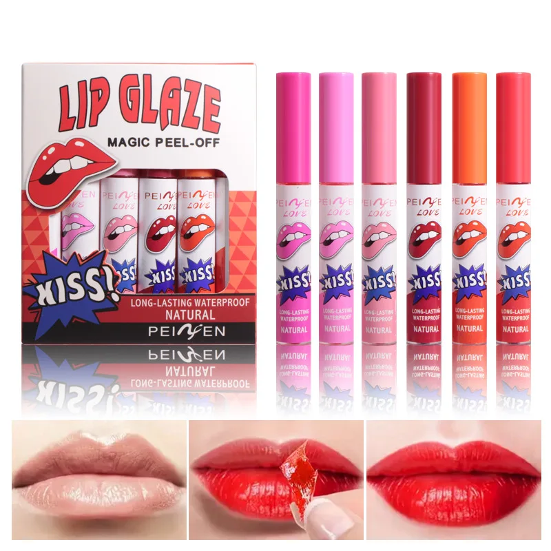 

6Pcs/Lot Tear Off Lip Gloss Makeup Peel Off Liquid Lipstick Long-lasting Waterproof Not Touch Cup Lips Glaze Set Cosmetics