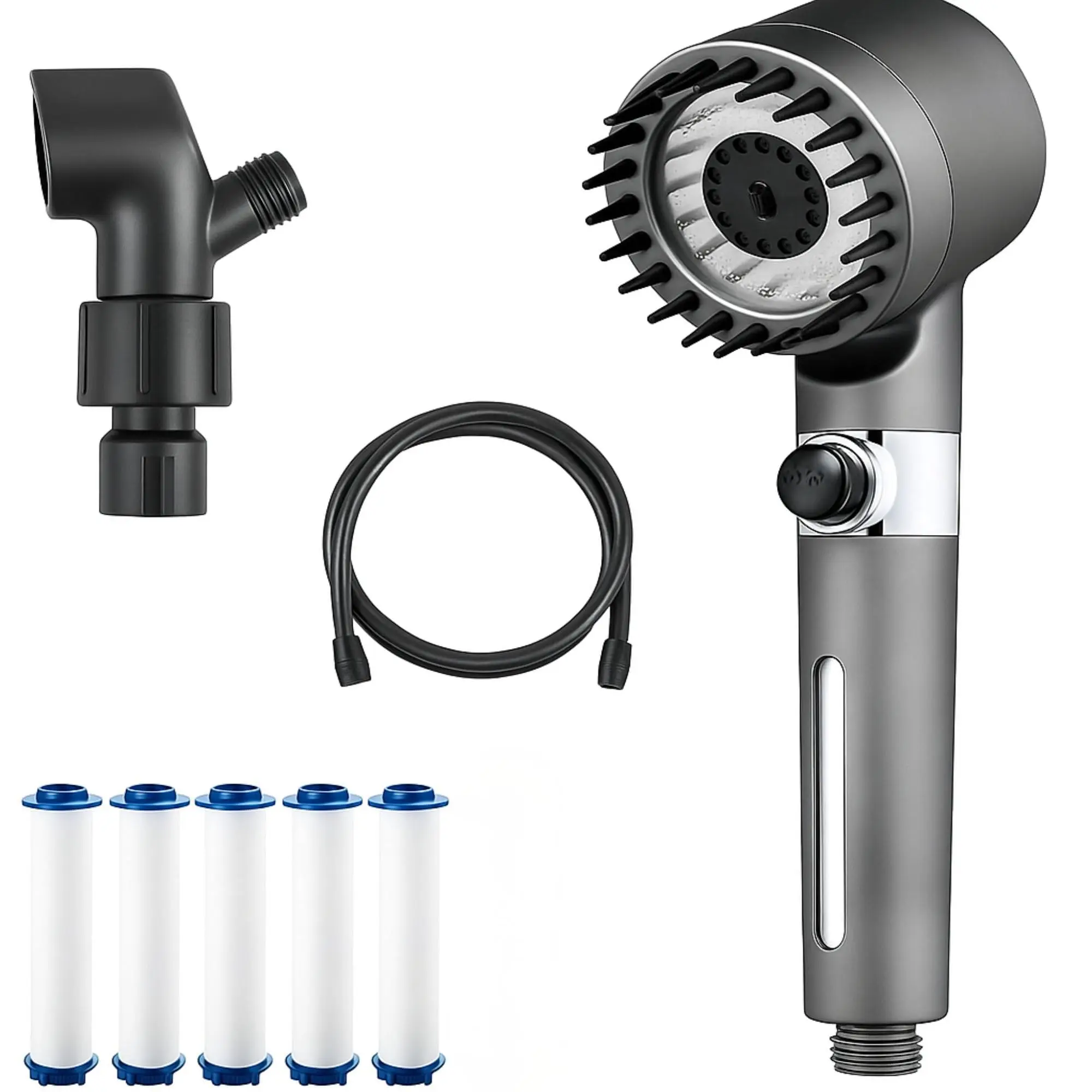 

New Ion Drops Shower Head, Complete Set,Refined water flow, Shower Head with 5-Stage Filtration, 3 Spray Settings, 59" Hose,