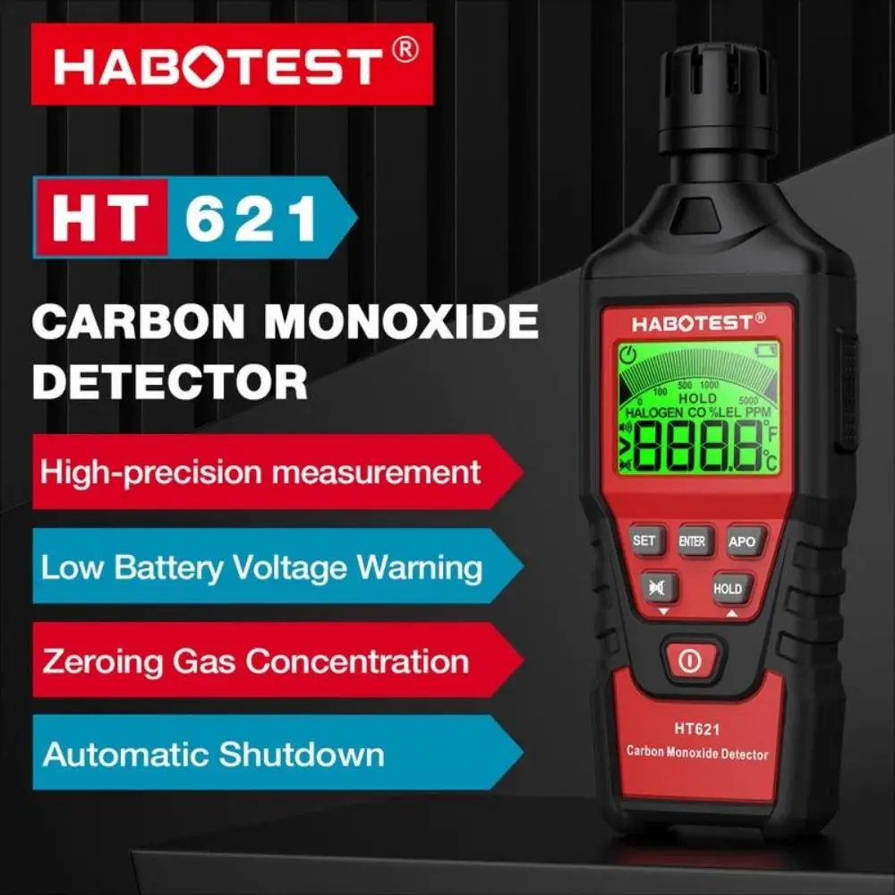 HABOTEST HT621 Carbon Monoxide Detector Alarm New Photoelectric Sensor Professional High Precision CO Gas Tester LCD Display