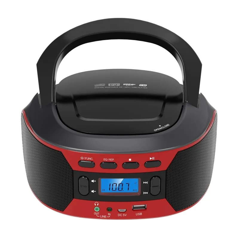 Portable CD player, Bluetooth speaker, FM radio, MP3 USB player, CD audio, AUX USB sound, learning music