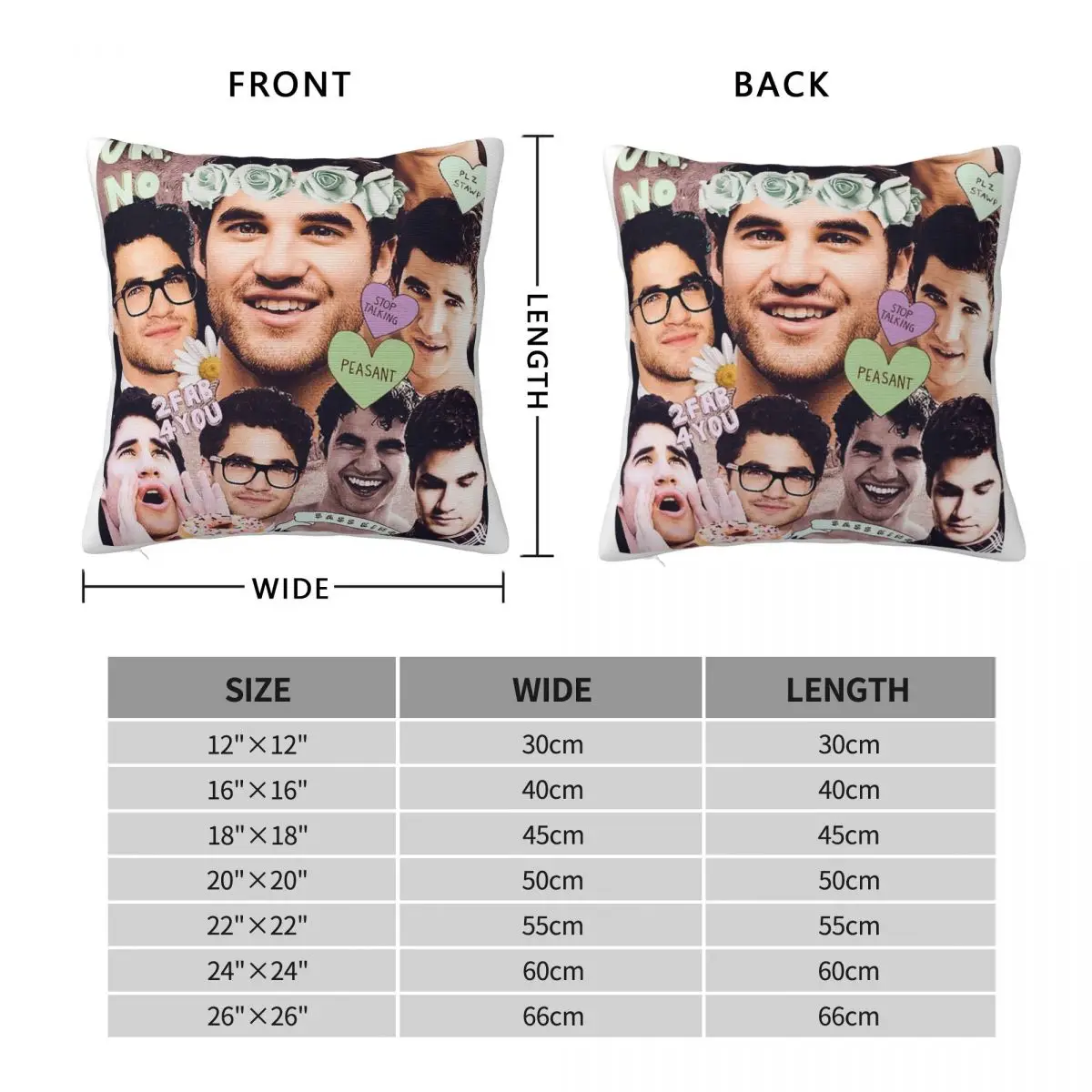 Darren Criss Square Pillowcase Polyester Linen Velvet Creative Zip Decor Throw Pillow Case Car Cushion Cover 45x45