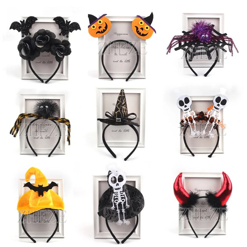 10Pcs/Lot Halloween Pumpkin Spider Skull Devil Headband Festival Cosplay Hairband Kids Adult Masquerade BallDIY Hair Accessories