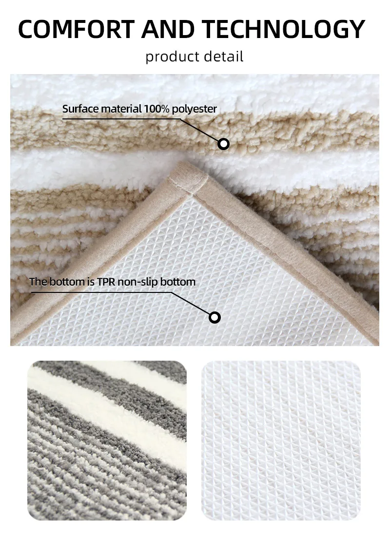 Description Picture 6 of itemStriped microfiber bathroom carpet set 2-piece,waterproof,non-slip and quick drying,machine washable,TPR backing, medium velvet