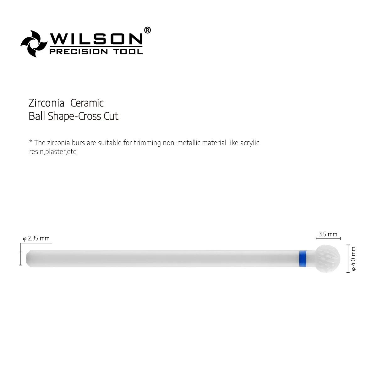 WilsonDental Burs Ball Shape- Cross Cut - White Solid Zirconia Ceramic Dental Lab Products