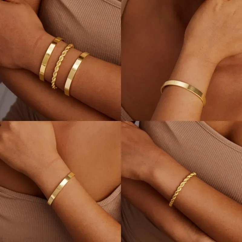 

3/4pcs Punk Style Simple Metal Twist Hollow Cold Tone Chain Fashion Bracelet Set Suitable For Women's Daily Wear Birthday Gift