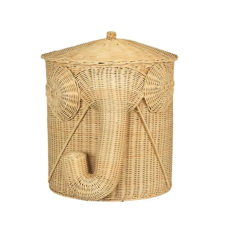 Handmade rattan elephant shaped utility basket bathroom dirty clothes basket toy storage basket hotel