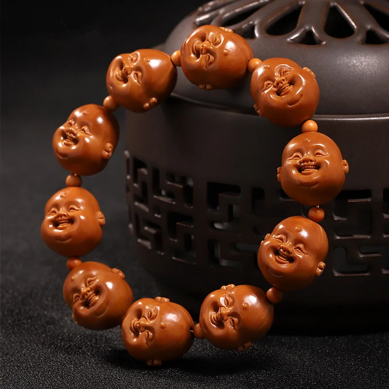 

Olive Nut Oil Core Very Happy Handmade Stone Carving Cute Maitreya Smiling Face Men and Women Bracelet