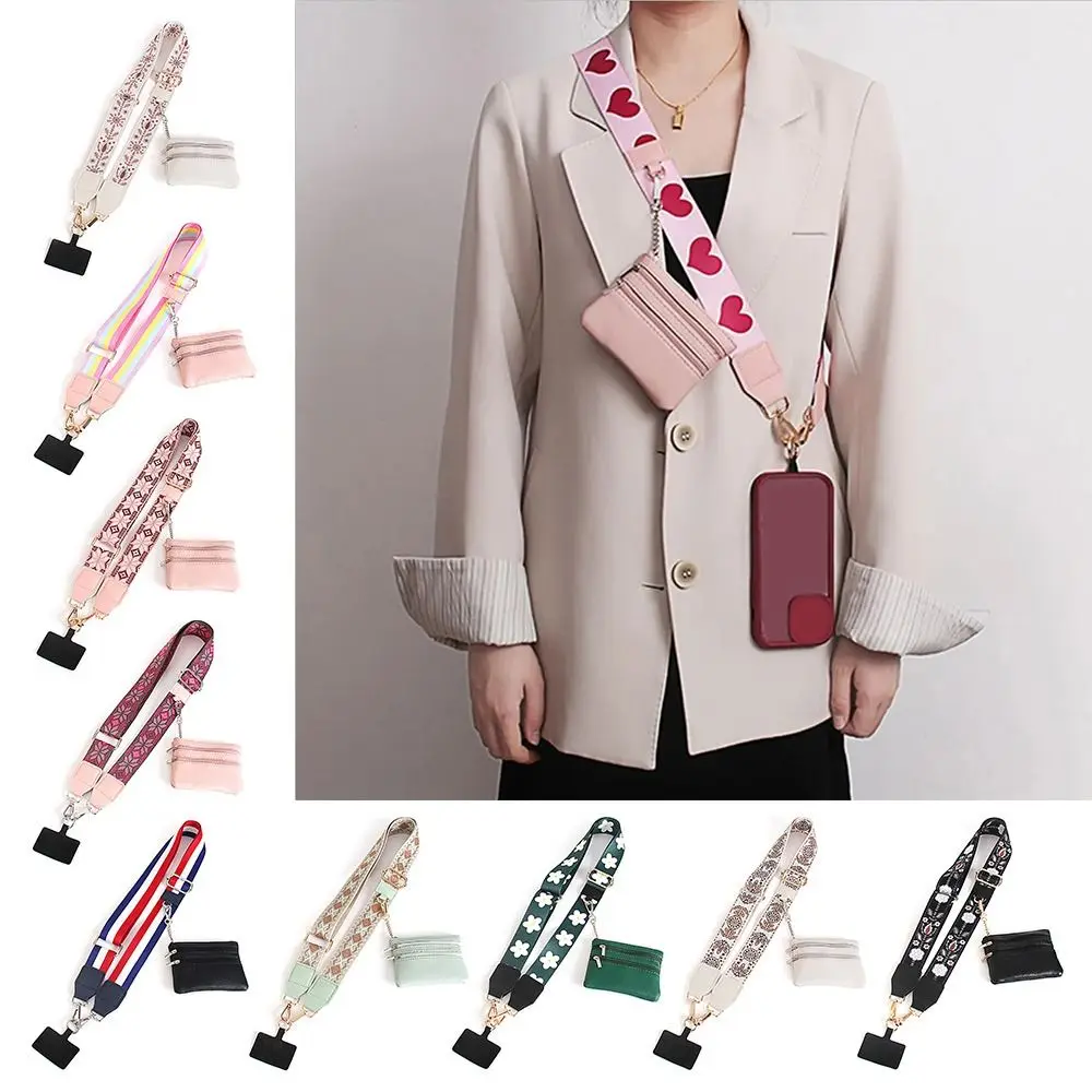 Multifunction Detachable Phone Strap Anti Loss with Zippered Pouch Clip and Go Strap Adjustable Phone Lanyard for Woman
