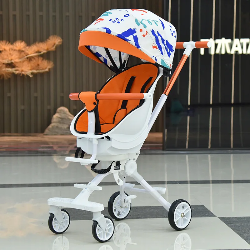 Children's Baby Walking Artifact Walking Baby Can Lie, Fold and Rotate Two-way Baby High Landscape Baby Light Travel Trolley