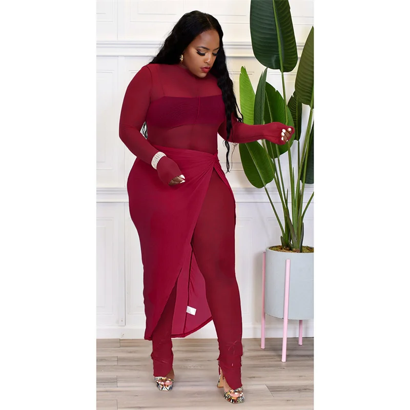 Sexy Mesh Sheer Midnight Jumpsuit Women with High Split Long Skirt Night Party Bodycon Rompers One-pieces Club Outfits Overalls