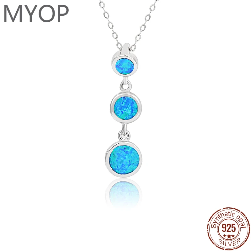 

XYOP True стерлингового серебра 925 пробы кулон ожерелье ювелирные изделия подарки подвески круглый синий опал ожерелье для женщин