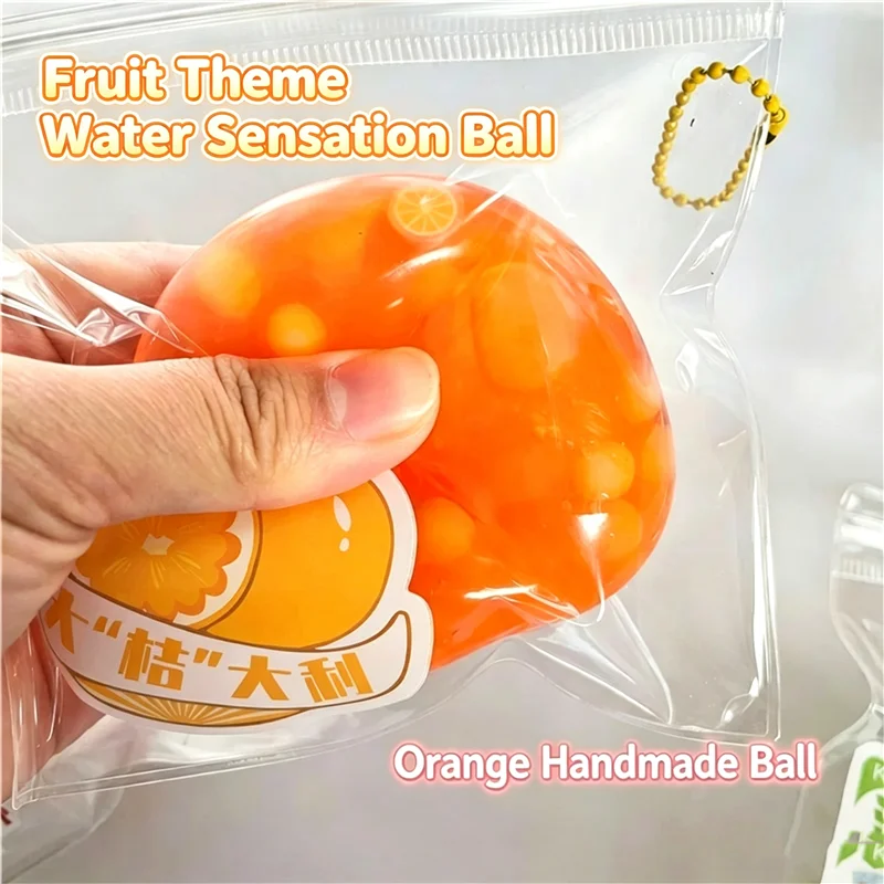 Fruit Water Sensory Squishy Ball Orange Peach Fidget Toy Quick Rebound Burst Bead Squeeze Toy Stress Relief Decompression Toy
