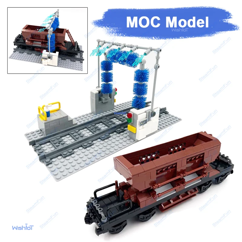 

Freight Train Gravel Dumper Wash Track Station MOC Rolling Brush Building Blocks for Legoeds Bricks Construction Toys Kit
