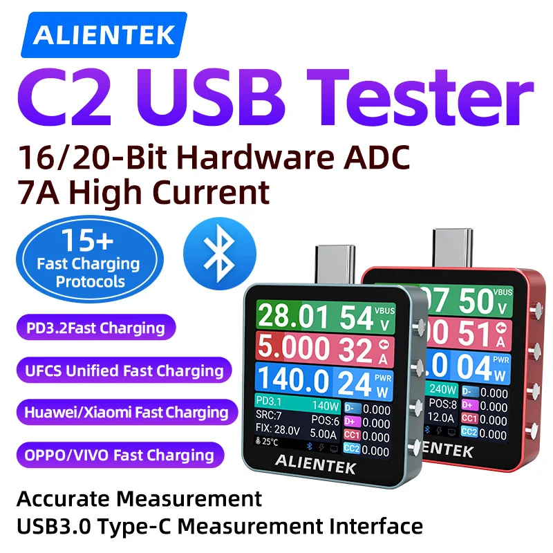 ALIENTEK C2 USB テスター デジタル電圧計 充電電力検出器 PD3.2 バッテリーテスター 急速充電検出トリガー