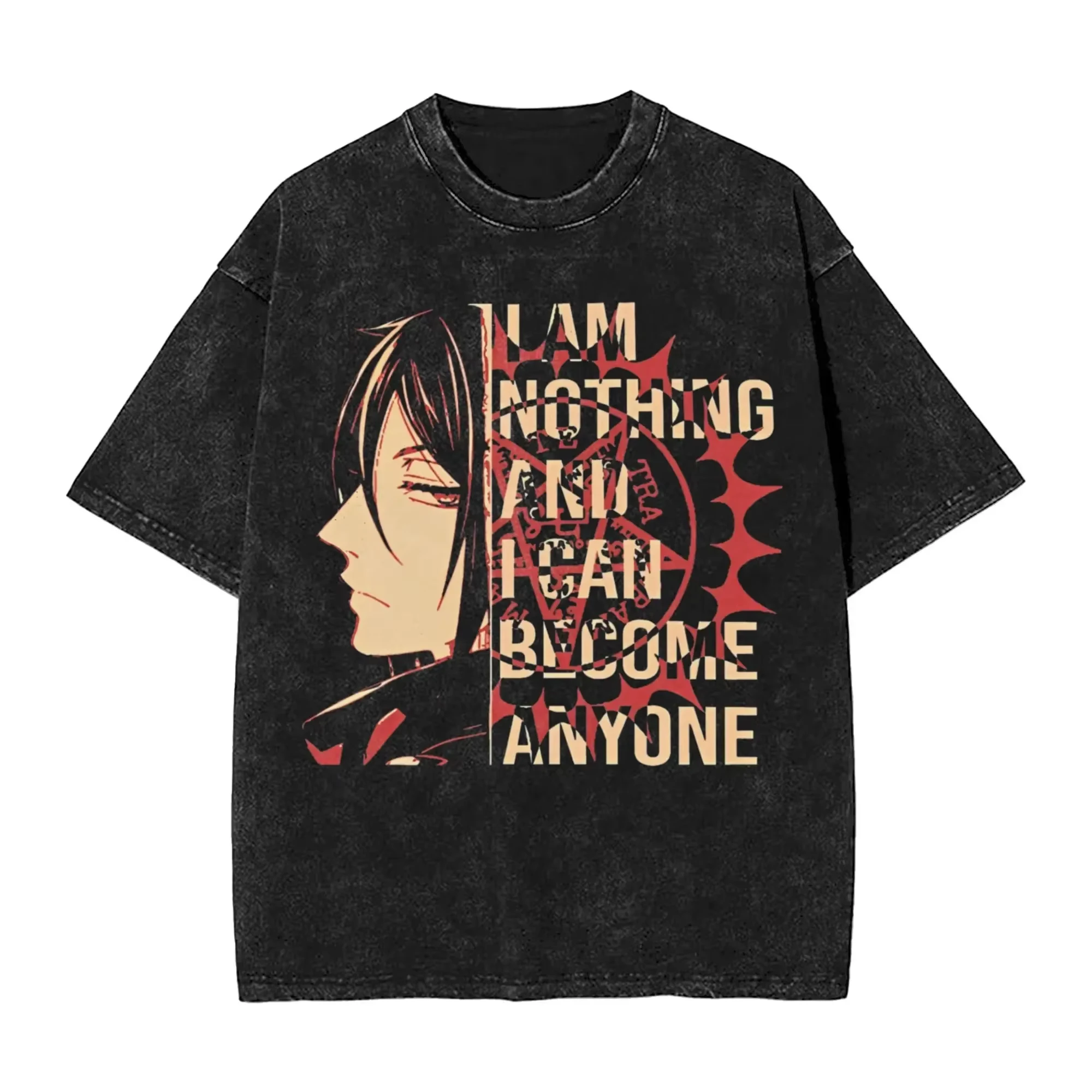 Black Butler Anime T-shirt Vintage Washed Y2K Aesthetic Unisex Oversized Short Sleeve Summer Cotton Retro Streetwear  Hot Sale
