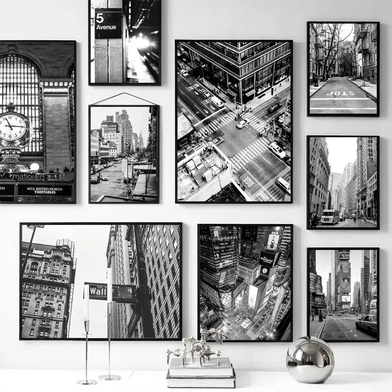 New York Picture Black and White Wall Art for Living Room Decorative Painting Canvas Poster Street Sign Building  Wall Decor