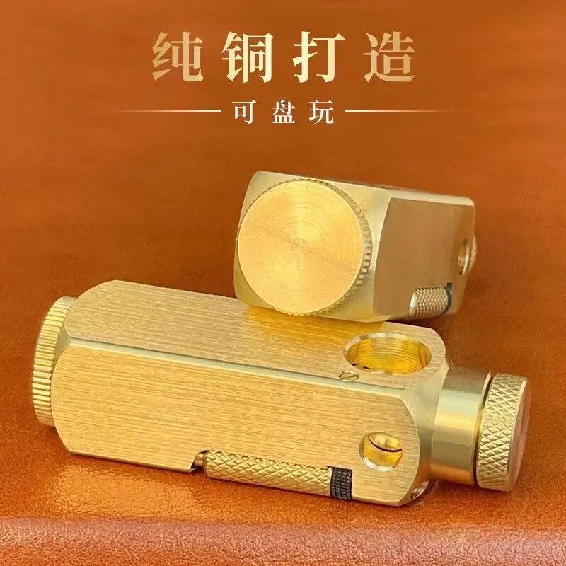 Handmade Brass Flamido Kerosene Lighter, Windproof Retro Vintage Personalized Stretch Side Skid Grinding Wheel