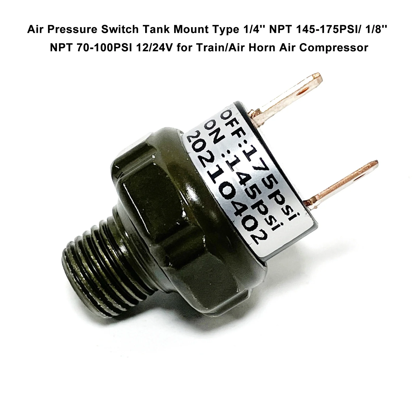 Air Pressure Switch Tank Mount Type 1/4'' NPT 145-175PSI/ 1/8'' NPT 70-100PSI 12/24V for Train/Air Horn Air Compressor