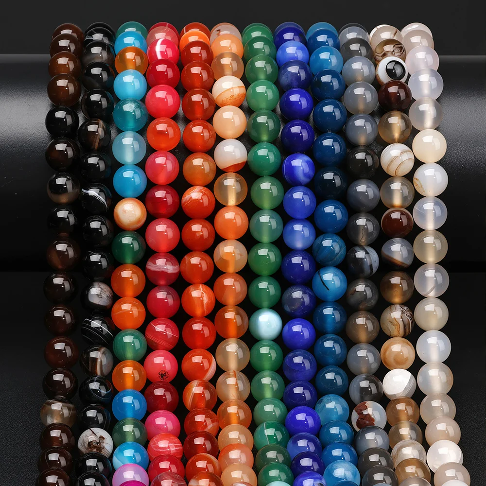 Natural Smooth Striped Agate Purple Red Blue Loose Spacer Beads For Jewelry Making Diy Bracelet Necklace handmade 4/6/8/10/12MM