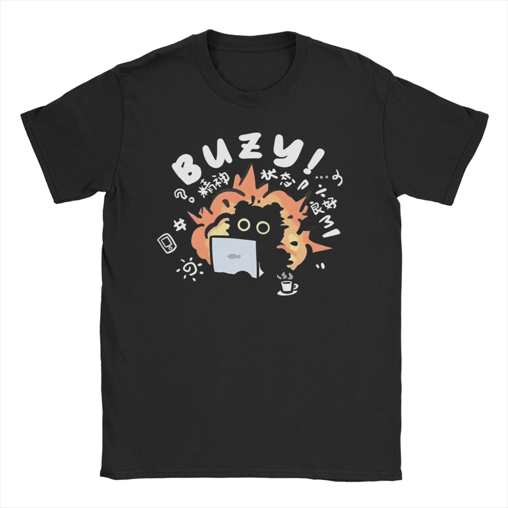 

Men Women Black Cat Boom Buzy T Shirt Funny Meme Cotton Tops Unique Short Sleeve Crew Neck Tee Shirt Birthday Gift T-Shirt