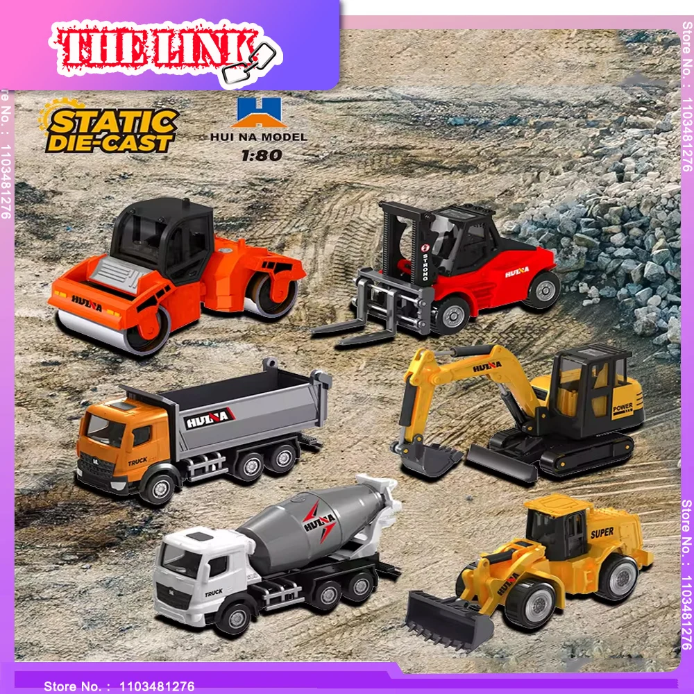 HUINA 1/80 Static Engineering Vehicles Model Series Bulldozers Forklift Trucks Mixer Trucks Road Roller Lorries Kids Toys Gifts