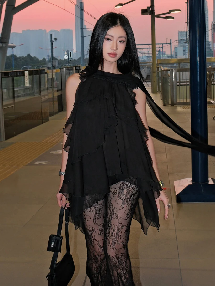 Conjunto de calças compridas femininas, rede sexy selvagem, translúcido, micro exposição, roupa de verão para jovens adultos