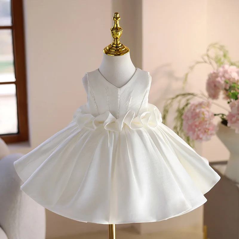 

Flower Girls Wedding White Princess Ball Gown Children Cute Sleeveless Birthday Party Dress y1656