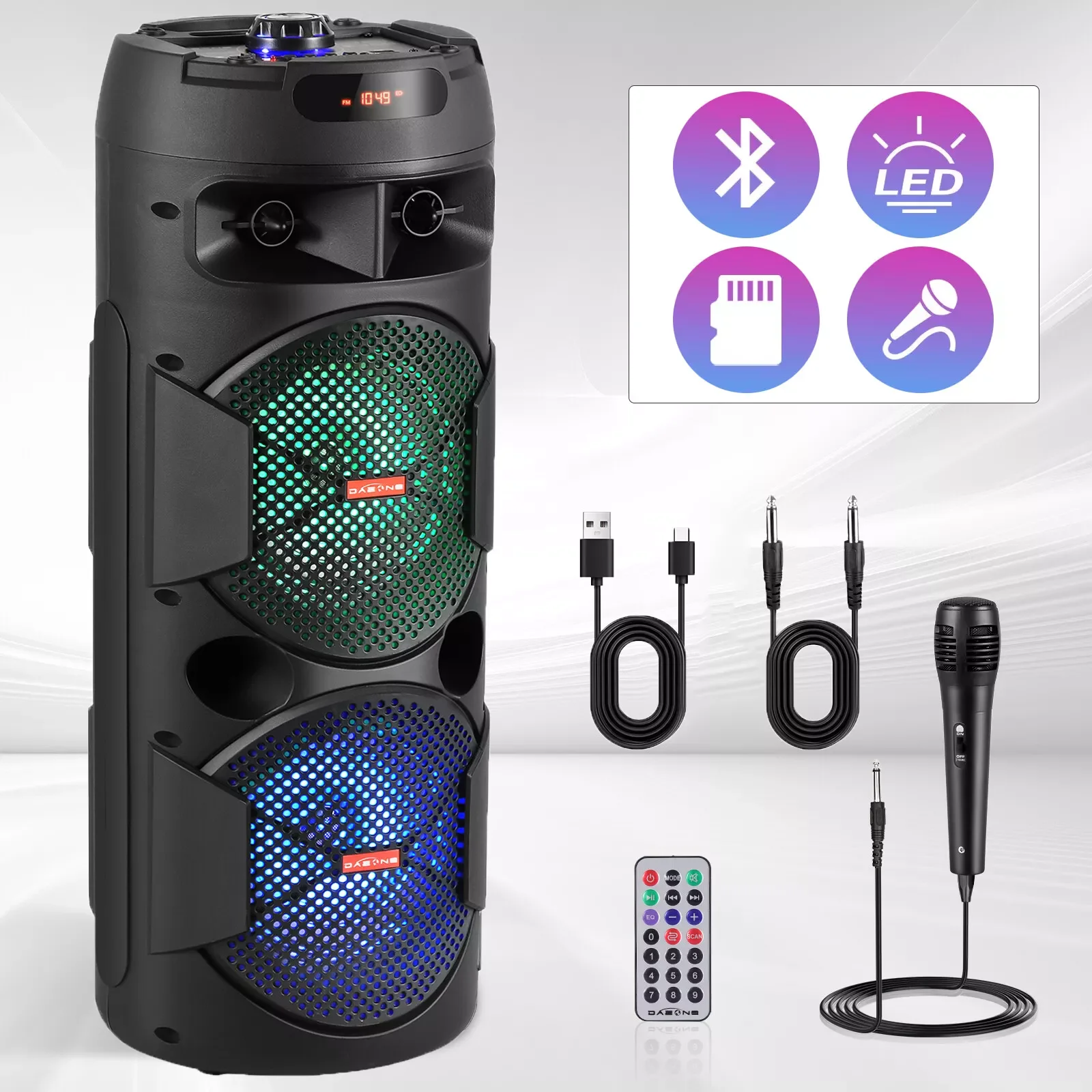 

Dual 6.5" Woofer Portable FM Bluetooth Party Speaker Heavy Bass Sound With Mic